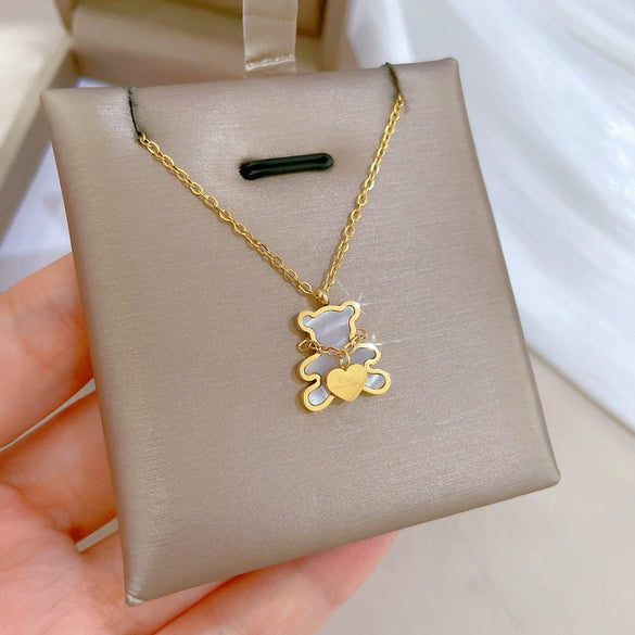 Titanium Steel Love Bear Cartoon Geometric Electroplated Necklace For Female