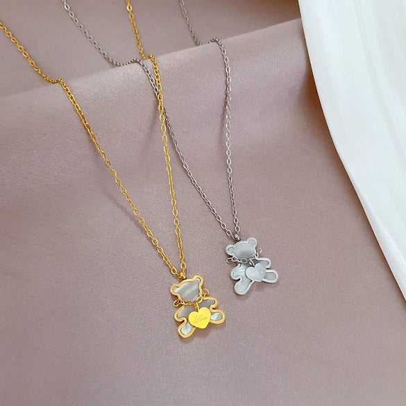 Titanium Steel Love Bear Cartoon Geometric Electroplated Necklace For Female