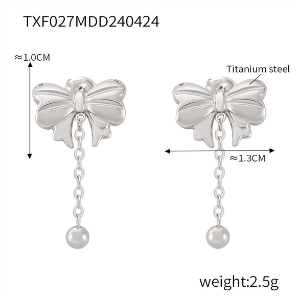 316L Stainless Steel Love Bow Jewelry With Electroplating Unisex Pendant And Earrings Set