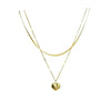 Titanium Steel Love Heart Doublelayer Women's Necklace With Snake Bone Chain And Stereo Peach Heart Pendant Light Luxury Style