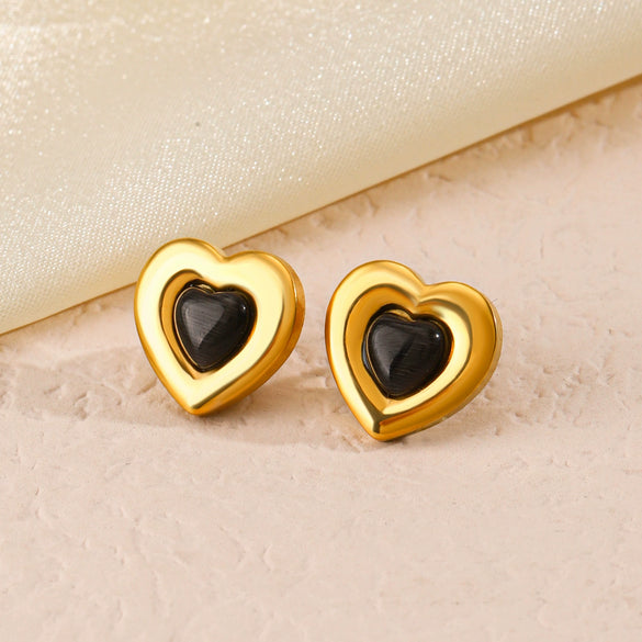 Titanium Steel Love Heartshaped Jewelry Set With Gem Inlaid And Electroplated