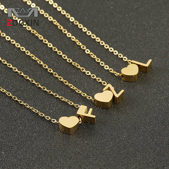 316L Stainless Steel Love Letter Necklace With English Letter Pendant And Cross Chain