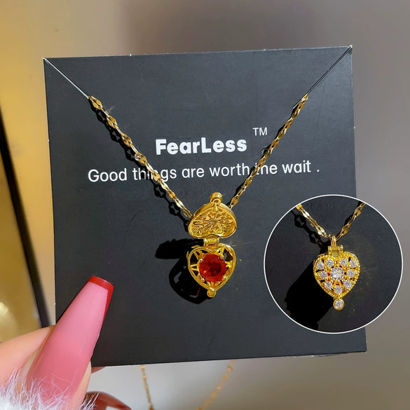 Titanium Steel Love Magic Box Zircon Necklace With Geometric And Cartoon Design And Diamond Styling