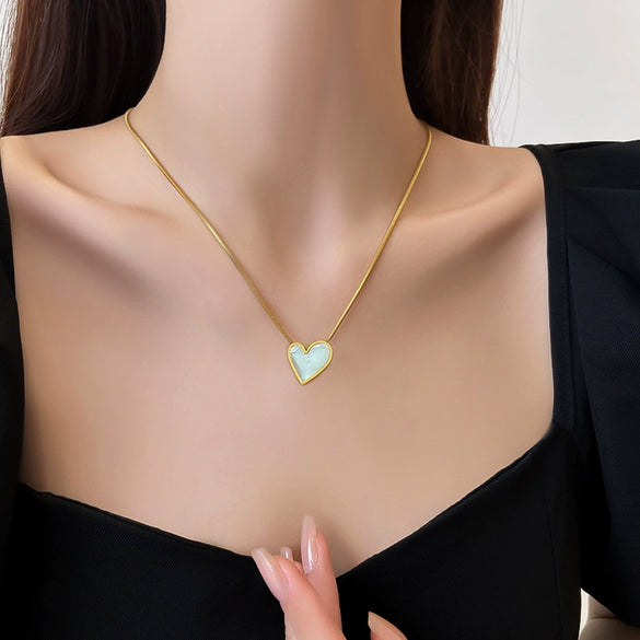 Titanium Steel Love Motherofpearl Normcore Style Cartoon Geometric Furnace Real Gold Plated Necklace For Women
