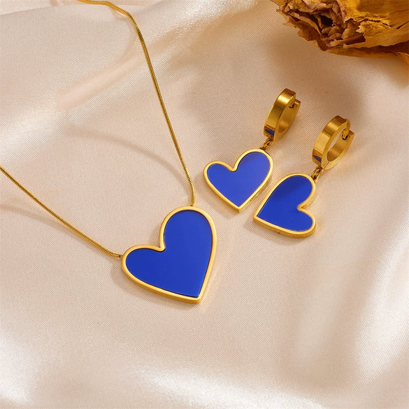 Titanium Steel Love Necklace And Ear Buckle Suit With Hands Pattern And Electroplating Geometric Styling For Women