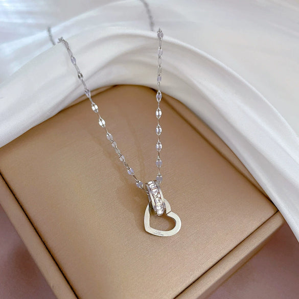 Titanium Steel Love Ring Exquisite Furnace Real Gold Clavicle Chain For Female With Geometric Pattern And Electroplating Treatment