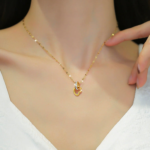 Titanium Steel Love Ring Exquisite Furnace Real Gold Clavicle Chain For Female With Geometric Pattern And Electroplating Treatment