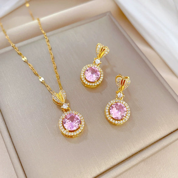 Titanium Steel Love Round Jewelry Set With Microinlaid And Electroplating For Women