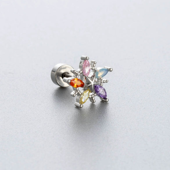 Titanium Steel Love Star Bow Zircon Earrings