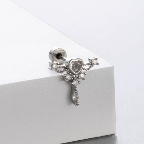 Titanium Steel Love Star Bow Zircon Earrings