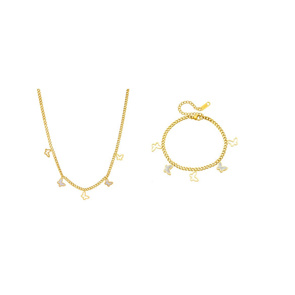 Titanium Steel Love Star Butterfly Four Leaf Clover Necklace Bracelet Earrings Suit With Water Drops And Bell Patterns