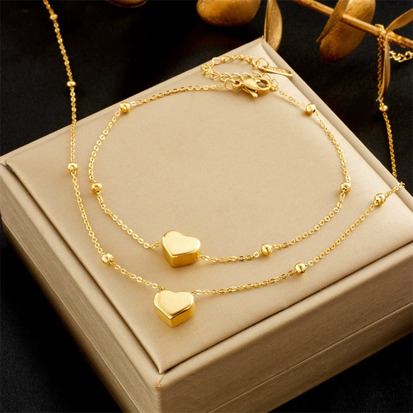 Titanium Steel Love Water Drops Bells Fashion Jewelry Set For Women Necklace And Bracelet Electroplated