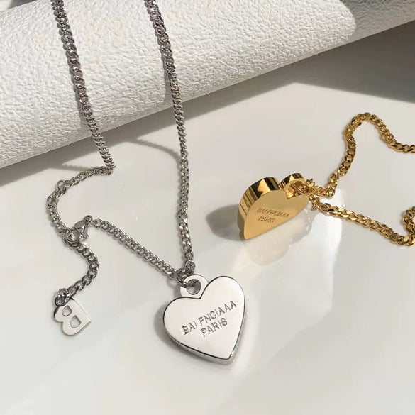 Titanium Steel Loveshaped Geometric Light Luxury Gold Inlaid Women's Cross Chain Necklace