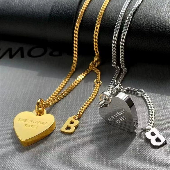 Titanium Steel Loveshaped Geometric Light Luxury Gold Inlaid Women's Cross Chain Necklace