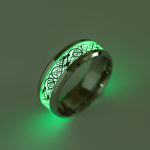 Titanium Steel Luminous Dragon Pattern Ring Electroplating Jewelry Unisex