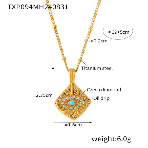 316L Stainless Steel Magic Eye Diamond Block Pendant Necklace For Women Fashion Pvd Plated