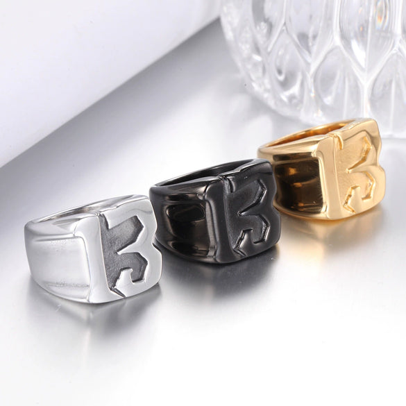Titanium Steel Men's Ring With Letters And Numbers Polished