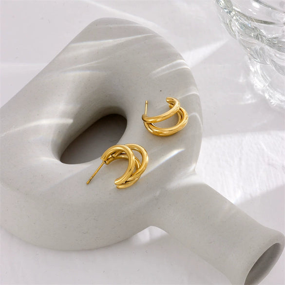 Titanium Steel Metal Mosquito Coil Ear Clip Earring With Electroplating Geometric Design Unisex