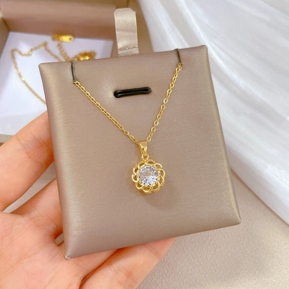 Titanium Steel Microinlaid Diamond Geometric Cartoon Style Necklace