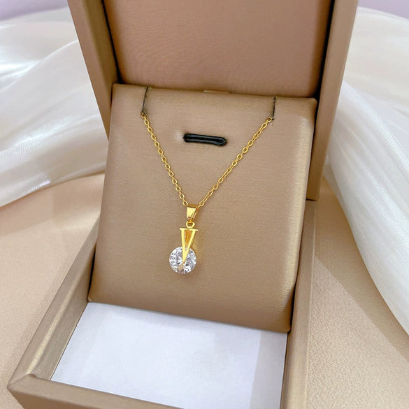 Titanium Steel Microinlaid Diamond Geometric Cartoon Style Necklace