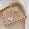 Titanium Steel Microinlaid Geometric Style Women's Necklace Earrings Suit With Electroplating