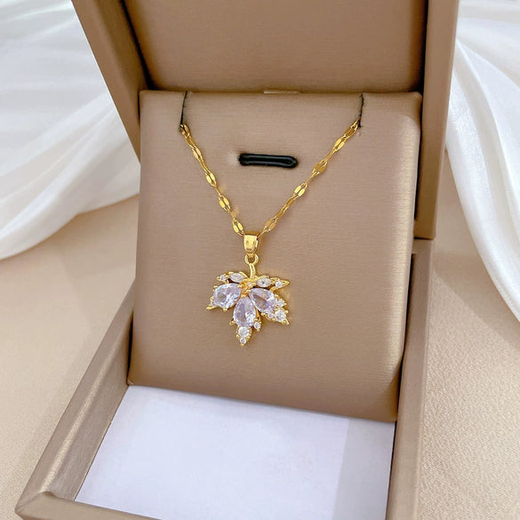 Titanium Steel Microinlaid Geometric Style Women's Necklace Earrings Suit With Electroplating