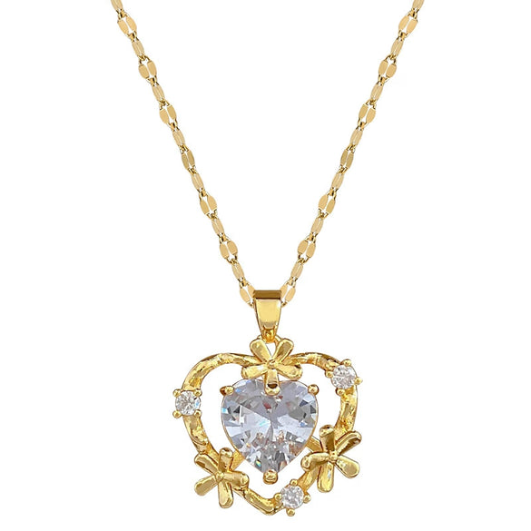 Titanium Steel Microinlaid Love Heart Flower Geometric Style Electroplating Women's Necklace Earrings Set