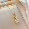 Titanium Steel Microinlaid Rabbit Geometric Style Electroplated Women's Necklace Earrings Set