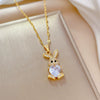 Titanium Steel Microinlaid Rabbit Geometric Style Electroplated Women's Necklace Earrings Set