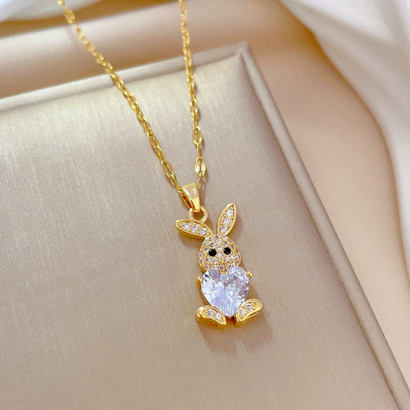 Titanium Steel Microinlaid Rabbit Geometric Style Electroplated Women's Necklace Earrings Set