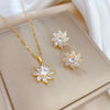 Titanium Steel Microinlaid Rotating Flower Geometric Light Luxury Women's Necklace Earrings Set With Electroplating