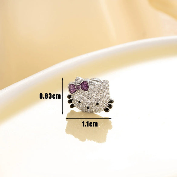 Titanium Steel Microinlaid Zircon Animal Zodiac Cat Head Ear Nail