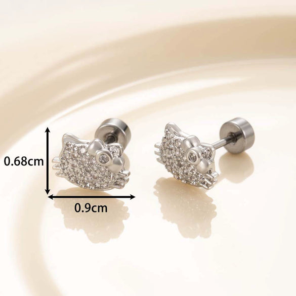 Titanium Steel Microinlaid Zircon Cat Head Women's Ear Nail