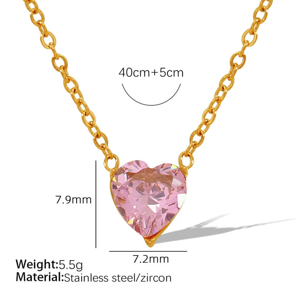 316L Stainless Steel Microinlaid Zircon Love Peach Heart Pendant Necklace And Earrings With Electroplating For Women