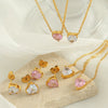 316L Stainless Steel Microinlaid Zircon Love Peach Heart Pendant Necklace And Earrings With Electroplating For Women
