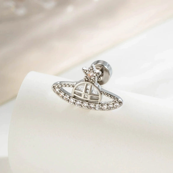 Titanium Steel Micropaved Zircon Saturn Cartilage Piercing Ear Bone Nail For Women Fashion Design