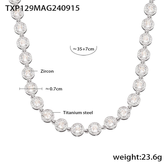 316L Stainless Steel Mixed Color 3A Zircon Bracelet And Necklace Jewelry Set With Pvd Vacuum Plating