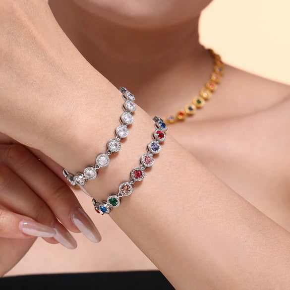316L Stainless Steel Mixed Color 3A Zircon Bracelet And Necklace Jewelry Set With Pvd Vacuum Plating