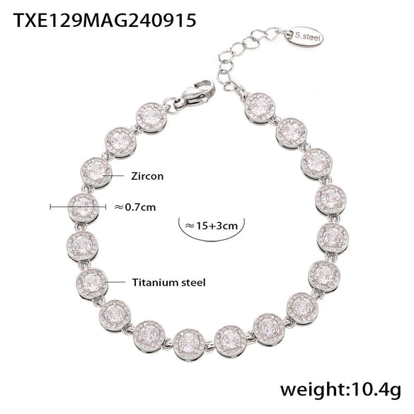 316L Stainless Steel Mixed Color 3A Zircon Bracelet And Necklace Jewelry Set With Pvd Vacuum Plating