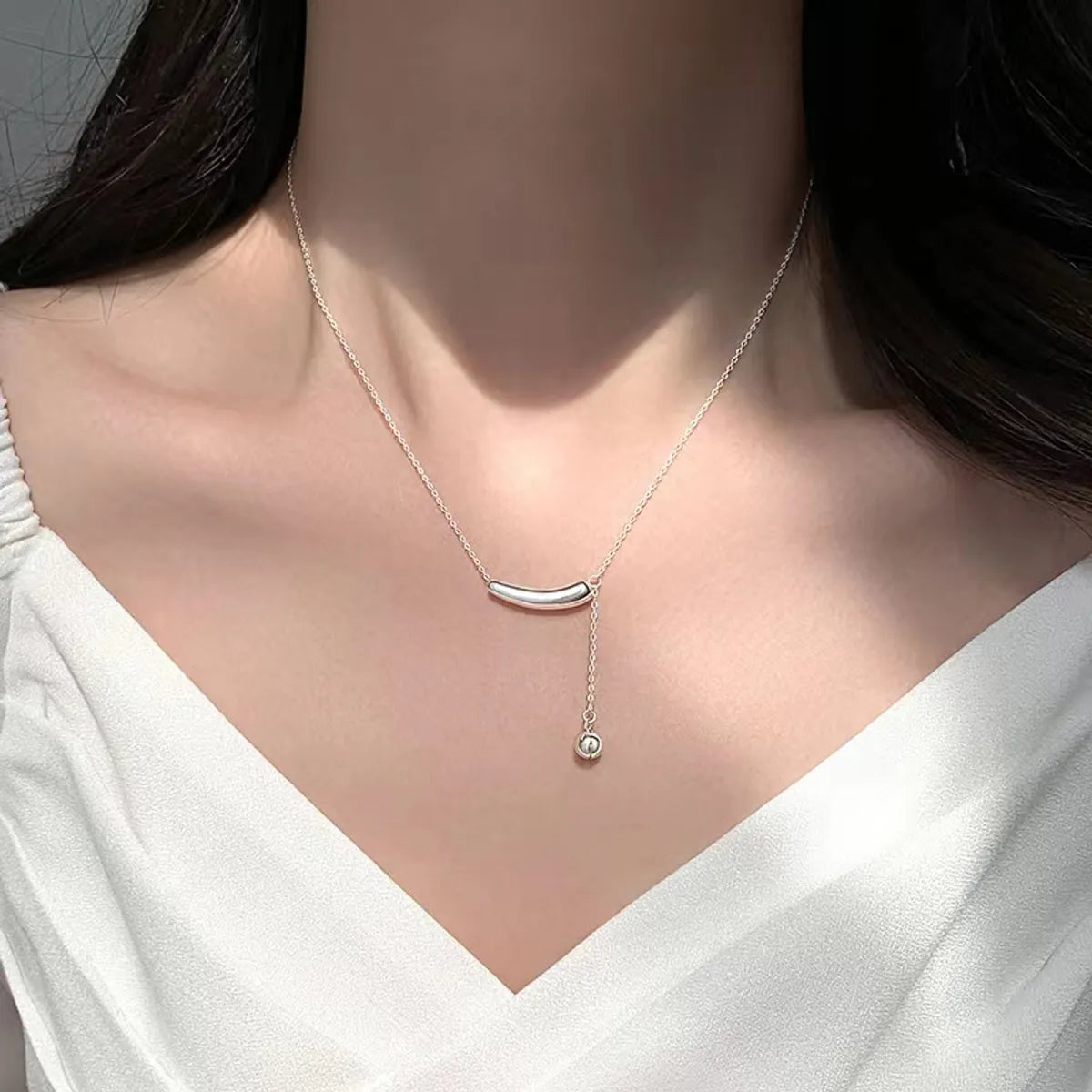 Titanium Steel Modern Style Simple Style Asymmetrical Solid Color Pendant Necklace