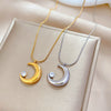 Titanium Steel Moon Zircon Geometric Cartoon Style Electroplated Unisex Necklace