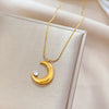 Titanium Steel Moon Zircon Geometric Cartoon Style Electroplated Unisex Necklace