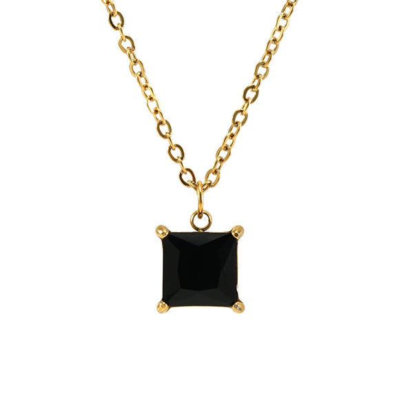 316L Stainless Steel Multicolor Zircon Geometric Pendant Clavicle Chain With Cross Chain Style For Women