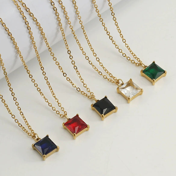 316L Stainless Steel Multicolor Zircon Geometric Pendant Clavicle Chain With Cross Chain Style For Women