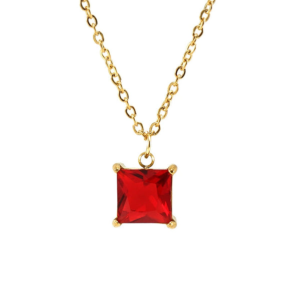 316L Stainless Steel Multicolor Zircon Geometric Pendant Clavicle Chain With Cross Chain Style For Women