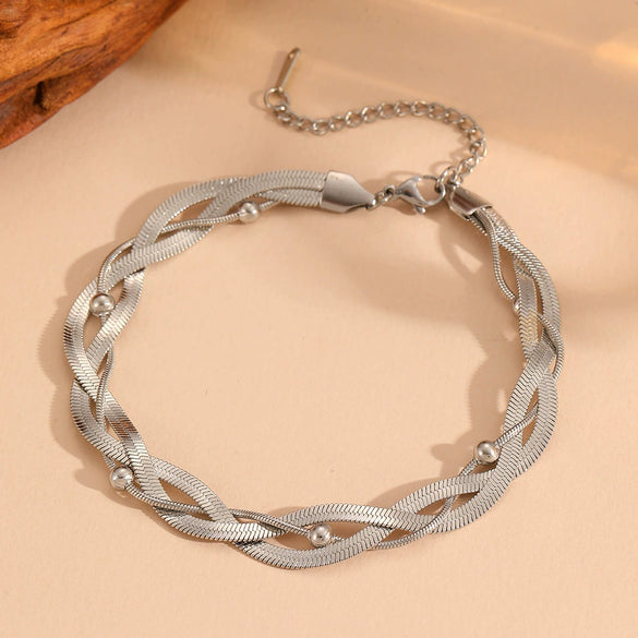 Titanium Steel Multilayer Electroplated Cartoon Style Snake Clip Bead Stacking Bracelet