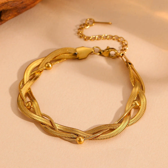 Titanium Steel Multilayer Electroplated Cartoon Style Snake Clip Bead Stacking Bracelet
