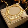 Titanium Steel Multilayer Stacked Turquoise Eyes Star Rhinestone Pendant Necklace And Bracelet Set For Women With Electroplating