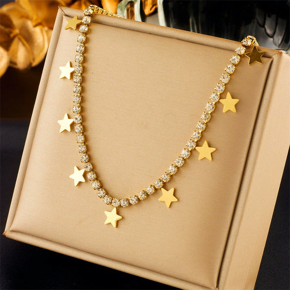 Titanium Steel Multilayered Butterfly Star Pendant Necklace With Electroplating Fashion Design For Women