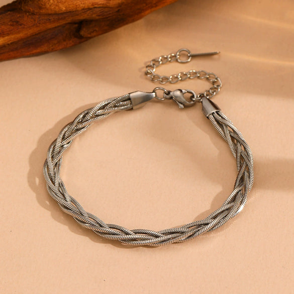 Titanium Steel Multistrand Cross Snake Chain Fashion Jewelry Bracelet Anklet Necklace Set With Diamonds